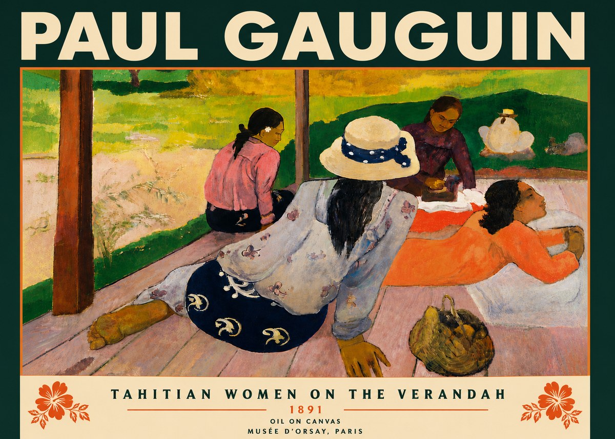 Paul Gauguin Tahitian Women on the Verandah No6 - Affiche
