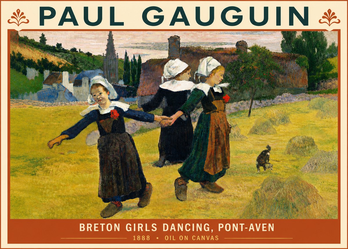 Paul Gauguin Breton Girls Dancing, Pont-aven No5 - Affiche