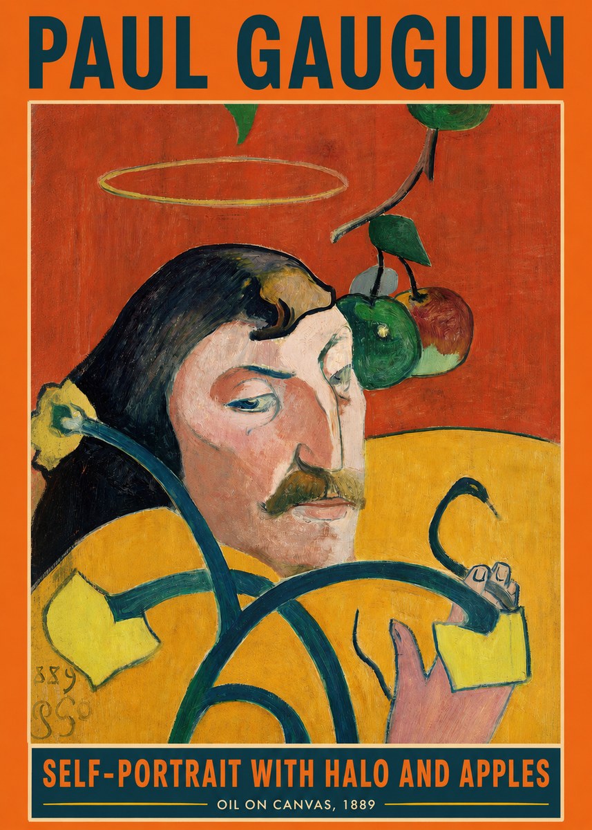 Paul Gauguin Self-portrait with Halo and Apples No2 - Affiche