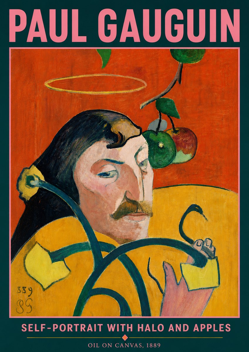 Paul Gauguin Self-portrait with Halo and Apples No5 - Affiche
