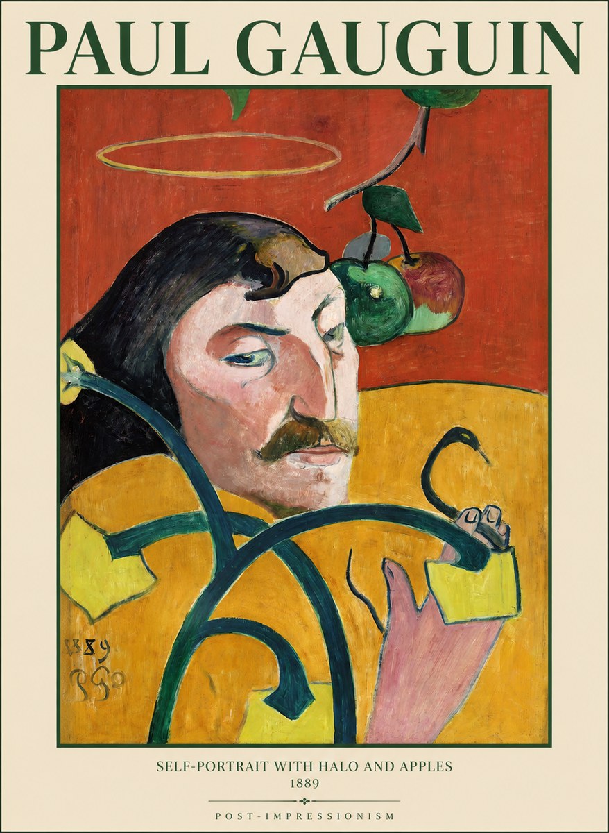 Paul Gauguin Self-portrait with Halo and Apples No6 - Affiche