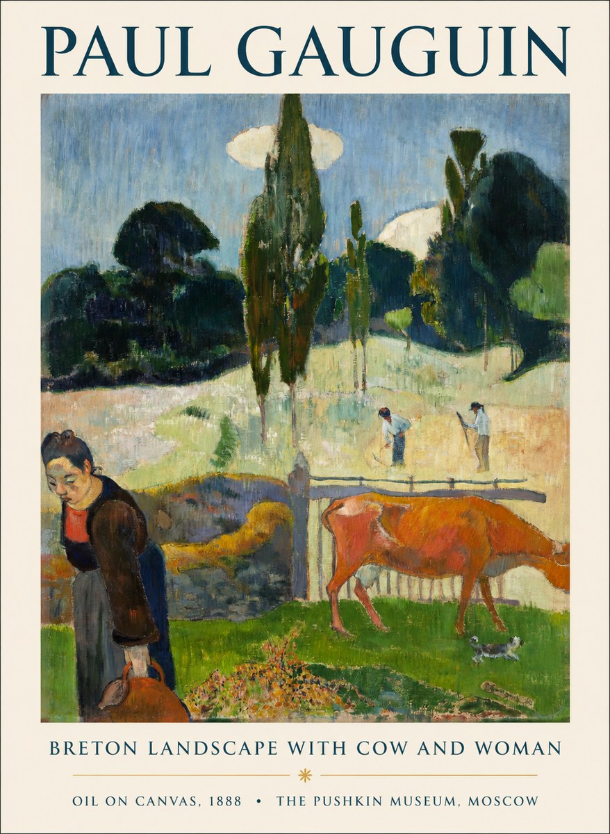 Paul Gauguin Breton Landscape with Cow and Woman No1 - Affiche