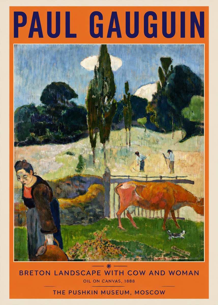 Paul Gauguin Breton Landscape with Cow and Woman No3 - Affiche