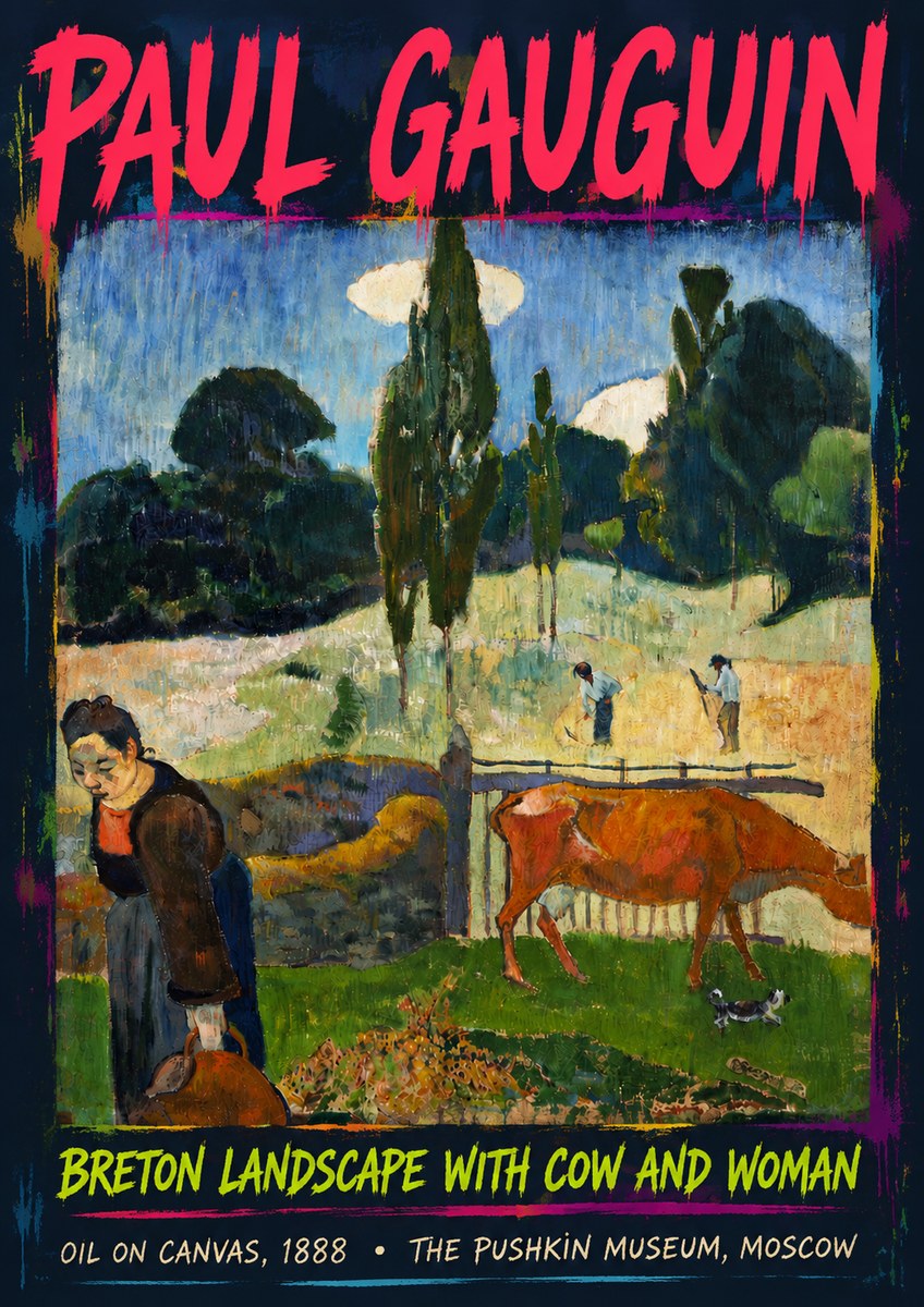 Paul Gauguin Breton Landscape with Cow and Woman No6 - Affiche