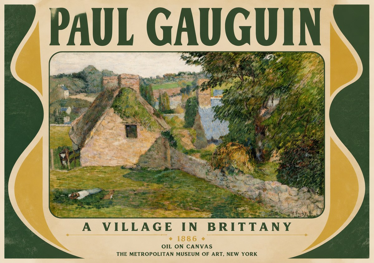 Paul Gauguin A Village in Brittany No3 - Affiche