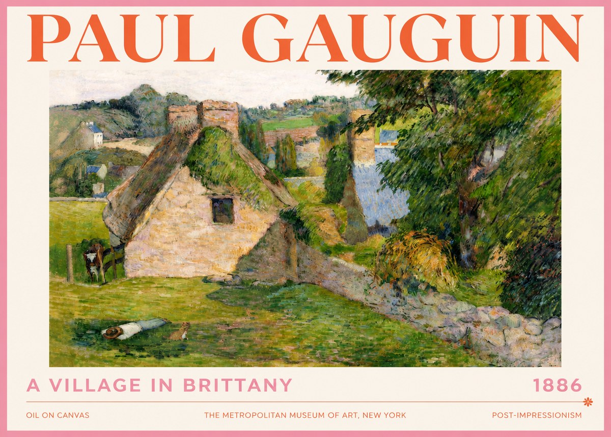 Paul Gauguin A Village in Brittany No4 - Affiche