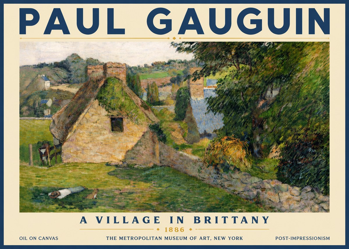 Paul Gauguin A Village in Brittany No5 - Affiche