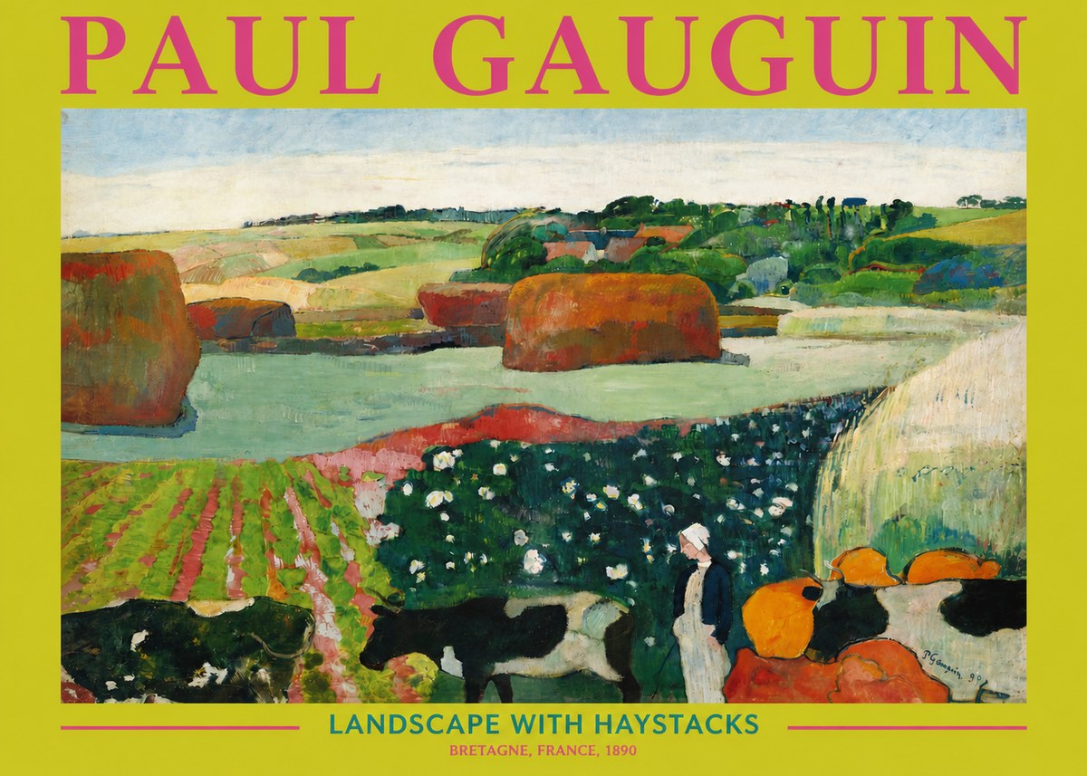 Paul Gauguin Landscape with Haystacks No3 - Affiche