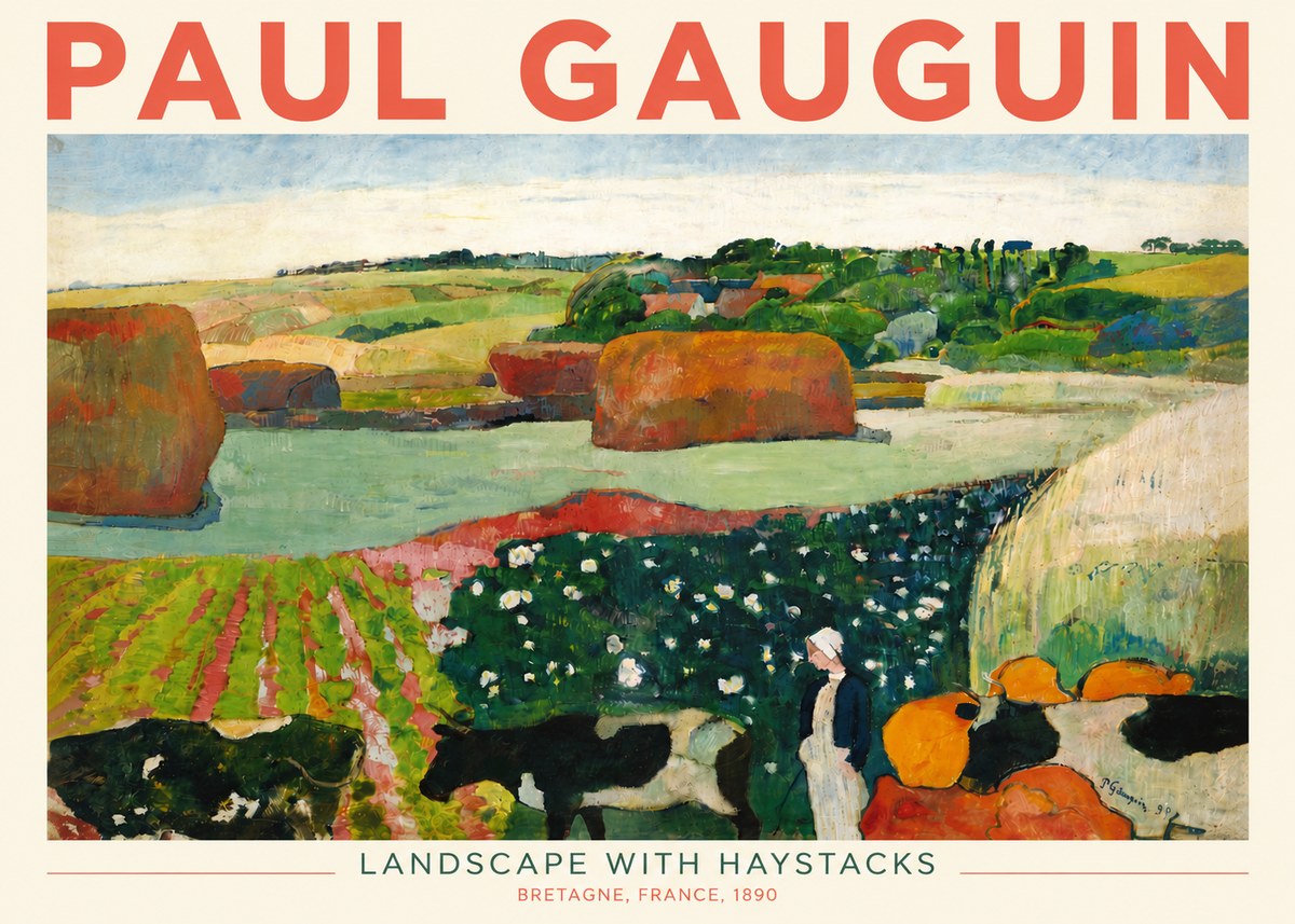 Paul Gauguin Landscape with Haystacks No4 - Affiche
