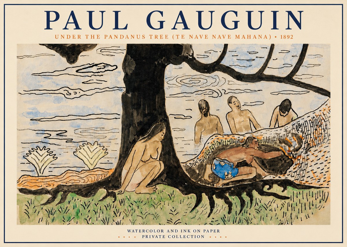 Paul Gauguin Under the Pandanus Tree (Te Nave Nave Mahana) No3 - Affiche