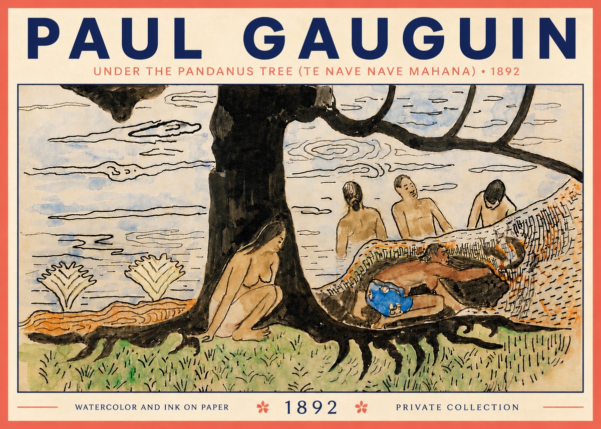 Paul Gauguin Under the Pandanus Tree (Te Nave Nave Mahana) No5 - Affiche