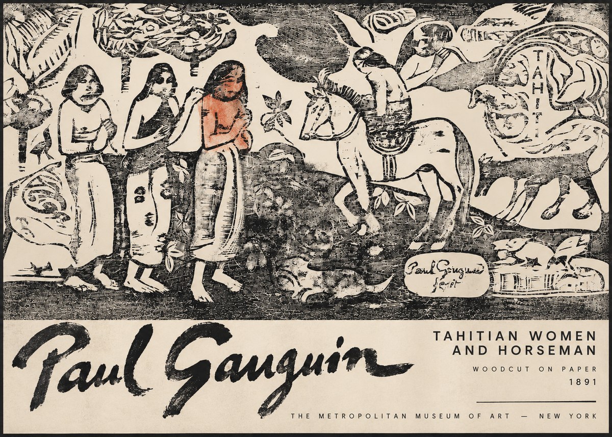 Paul Gauguin Tahitian Women and Horseman No3 - Affiche