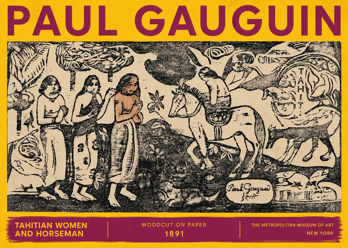 Paul Gauguin Tahitian Women and Horseman No6 - Affiche