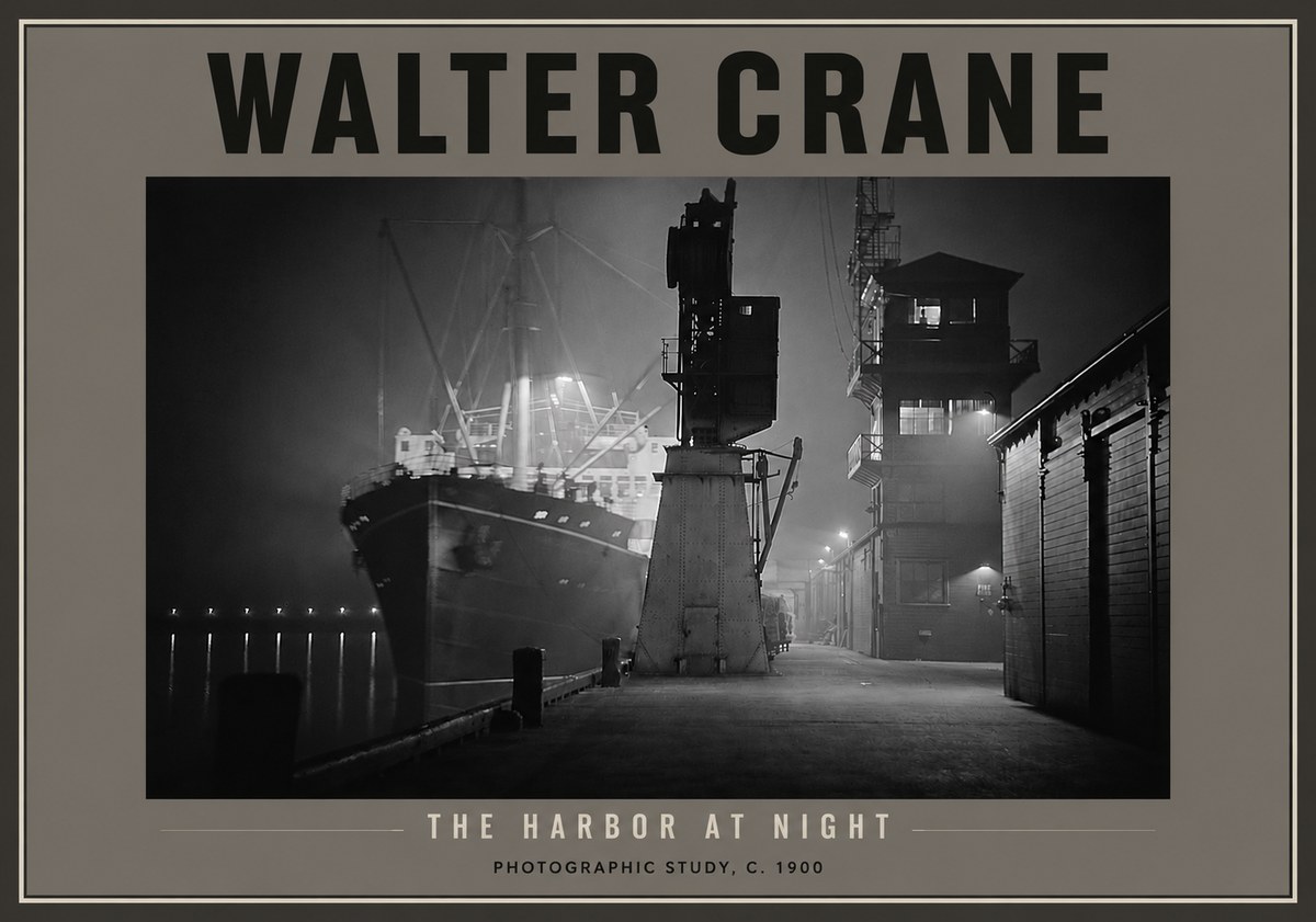Walter Crane The Harbor at Night No4 - Affiche