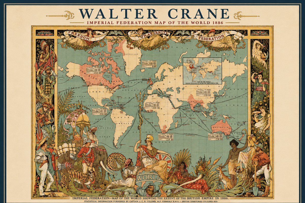Walter Crane Imperial Federation Map of the World 1886 No2 - Affiche