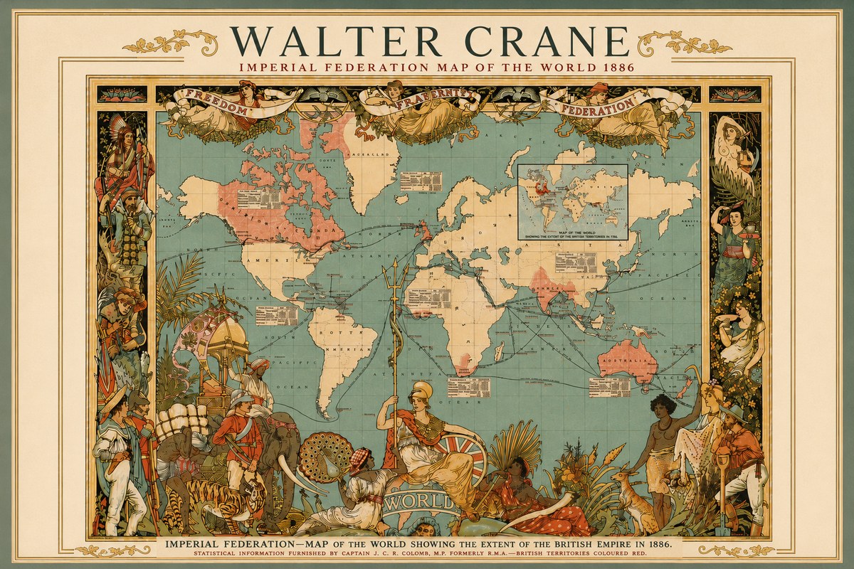 Walter Crane Imperial Federation Map of the World 1886 No5 - Affiche