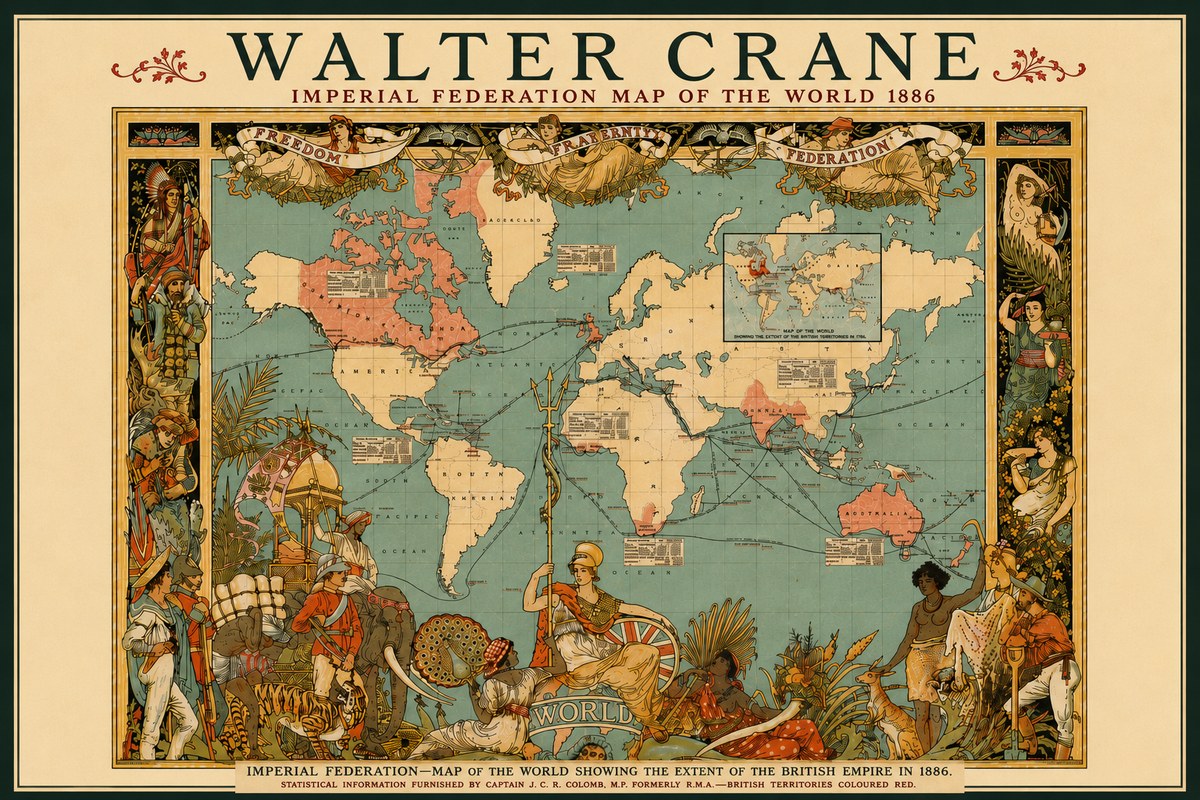 Walter Crane Imperial Federation Map of the World 1886 No6 - Affiche