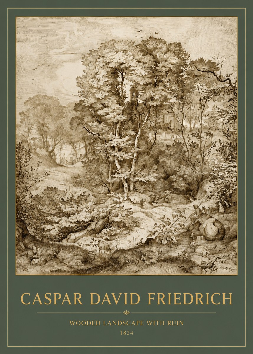 Caspar David Friedrich Wooded Landscape with Ruin No2 - Affiche