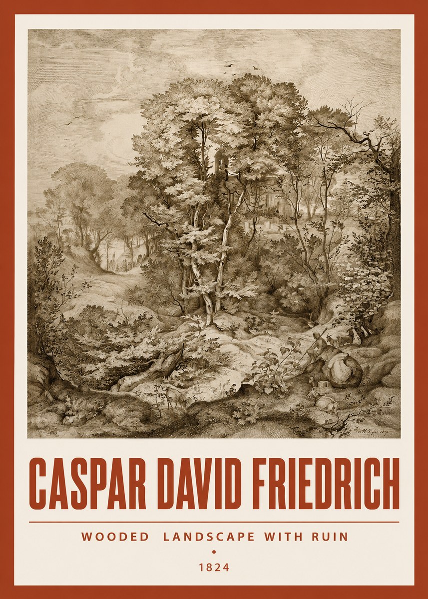 Caspar David Friedrich Wooded Landscape with Ruin No3 - Affiche