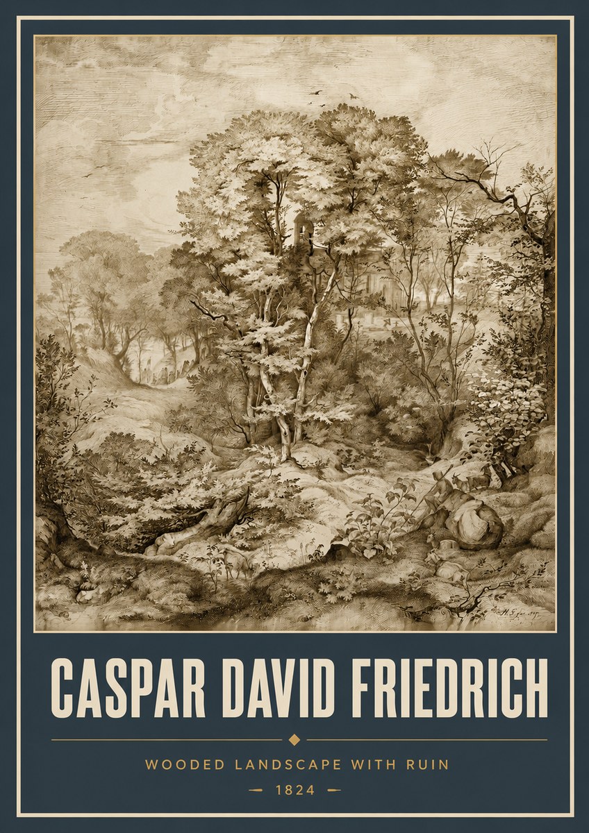 Caspar David Friedrich Wooded Landscape with Ruin No5 - Affiche