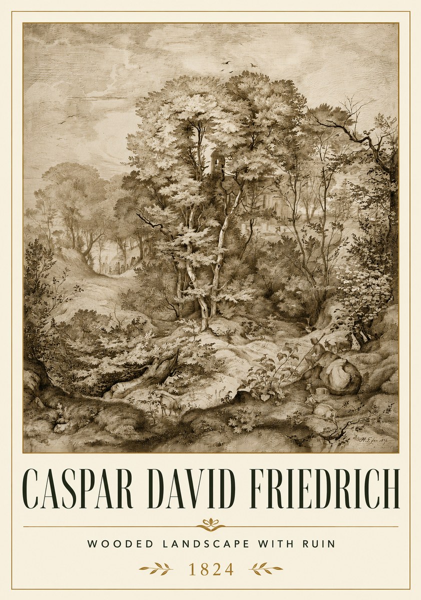 Caspar David Friedrich Wooded Landscape with Ruin No6 - Affiche