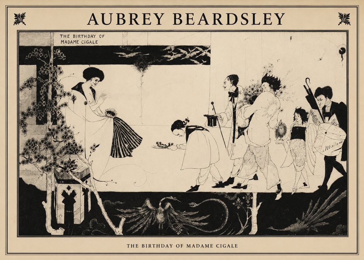 Aubrey Beardsley The Birthday of Madame Cigale No1 - Affiche
