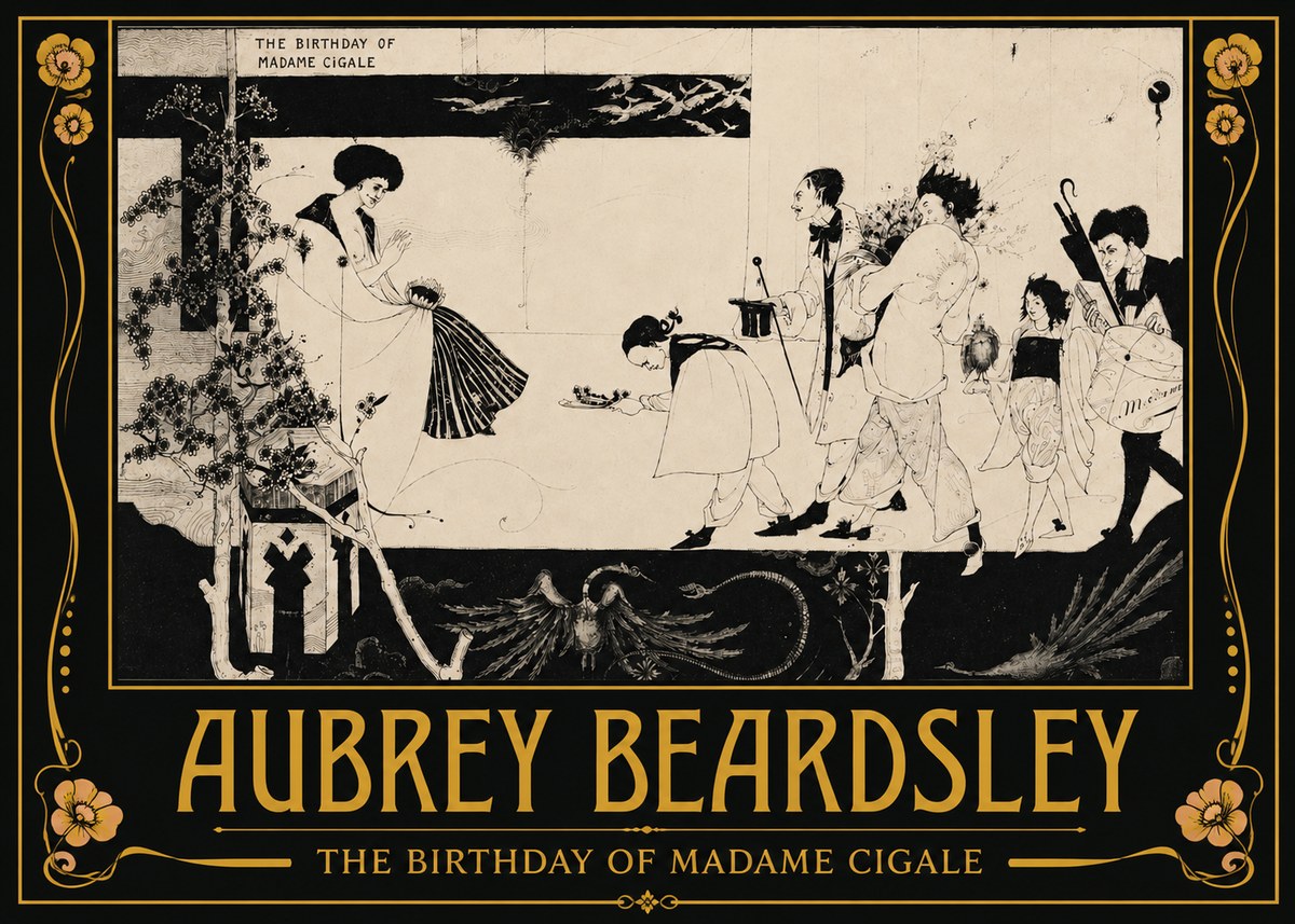 Aubrey Beardsley The Birthday of Madame Cigale No3 - Affiche