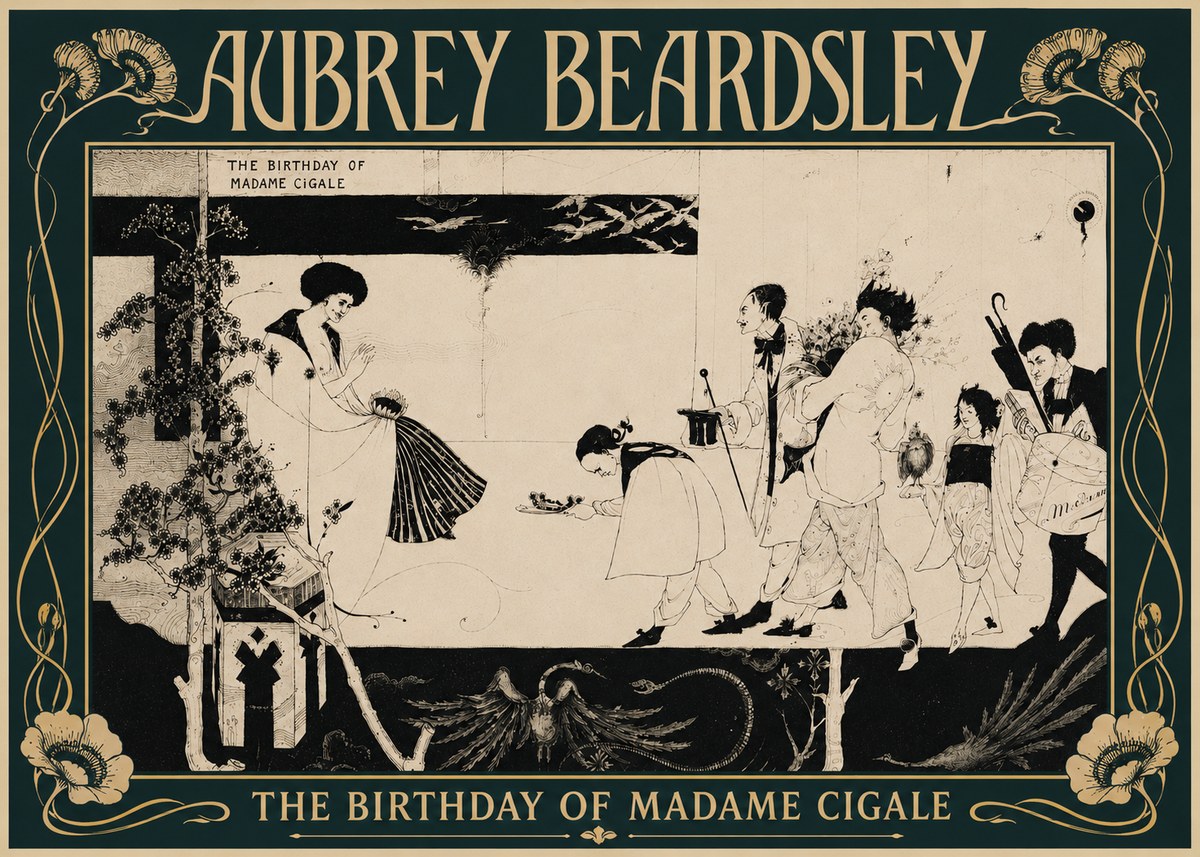 Aubrey Beardsley The Birthday of Madame Cigale No4 - Affiche