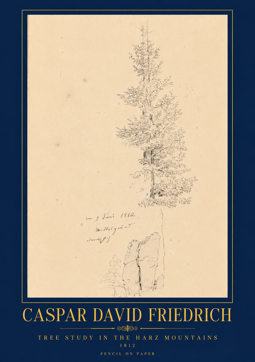 Caspar David Friedrich Tree Study in the Harz Mountains No6 - Affiche