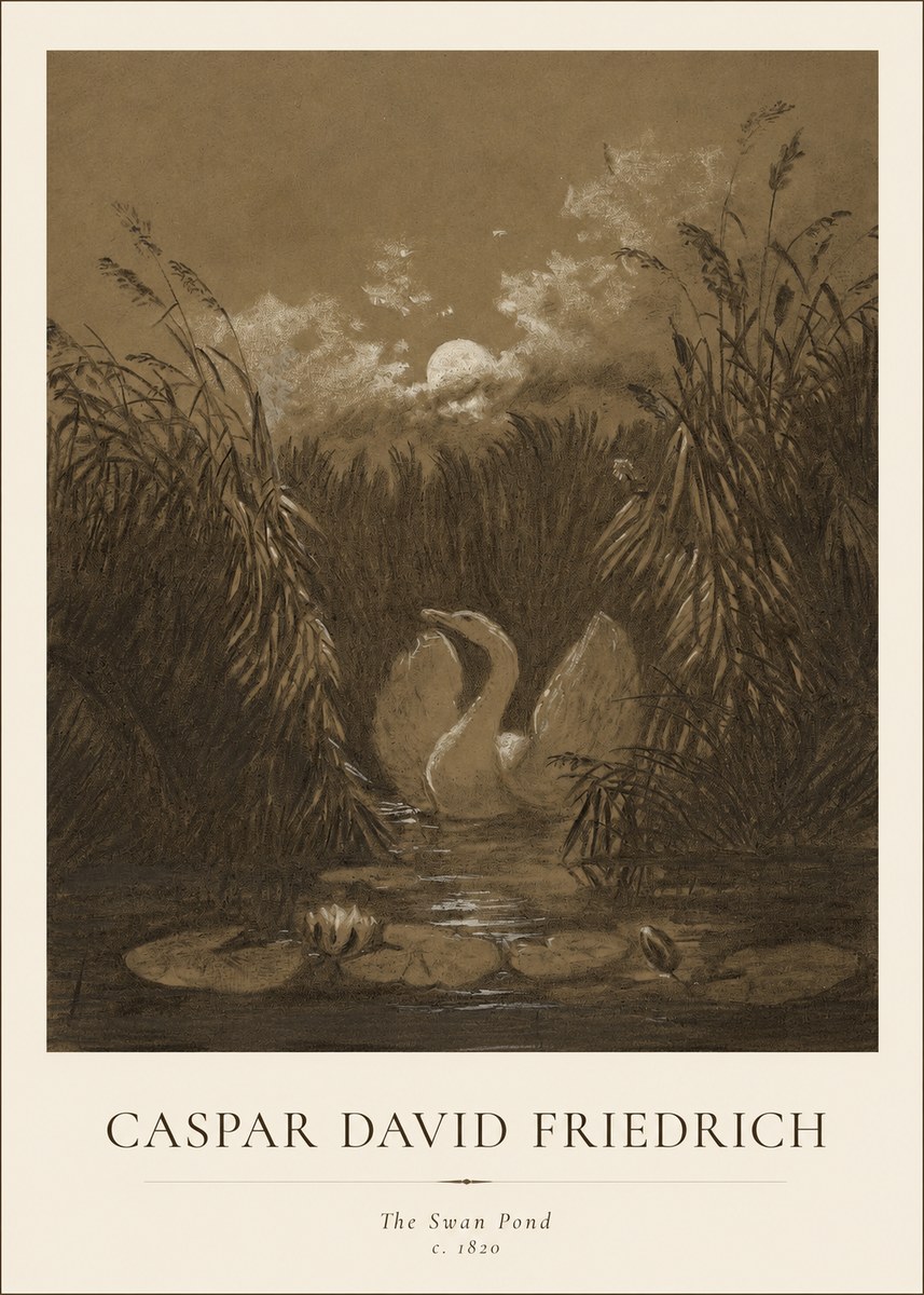 Caspar David Friedrich The Swan Pond No1 - Affiche