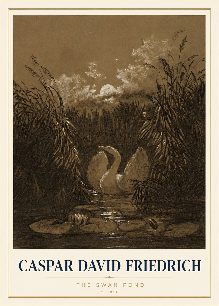 Caspar David Friedrich The Swan Pond No4 - Affiche