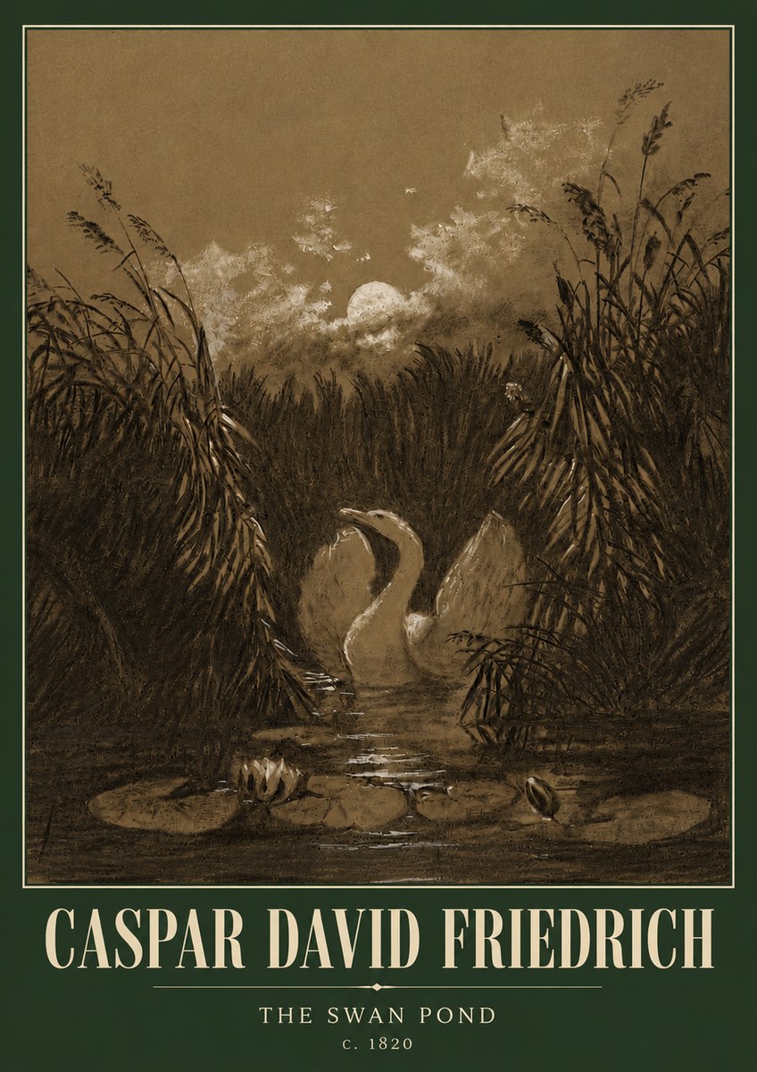 Caspar David Friedrich The Swan Pond No5 - Affiche
