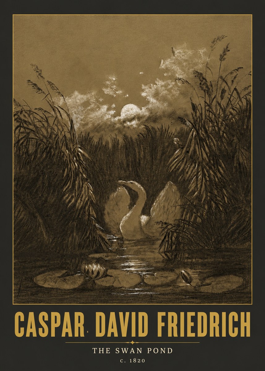 Caspar David Friedrich The Swan Pond No6 - Affiche