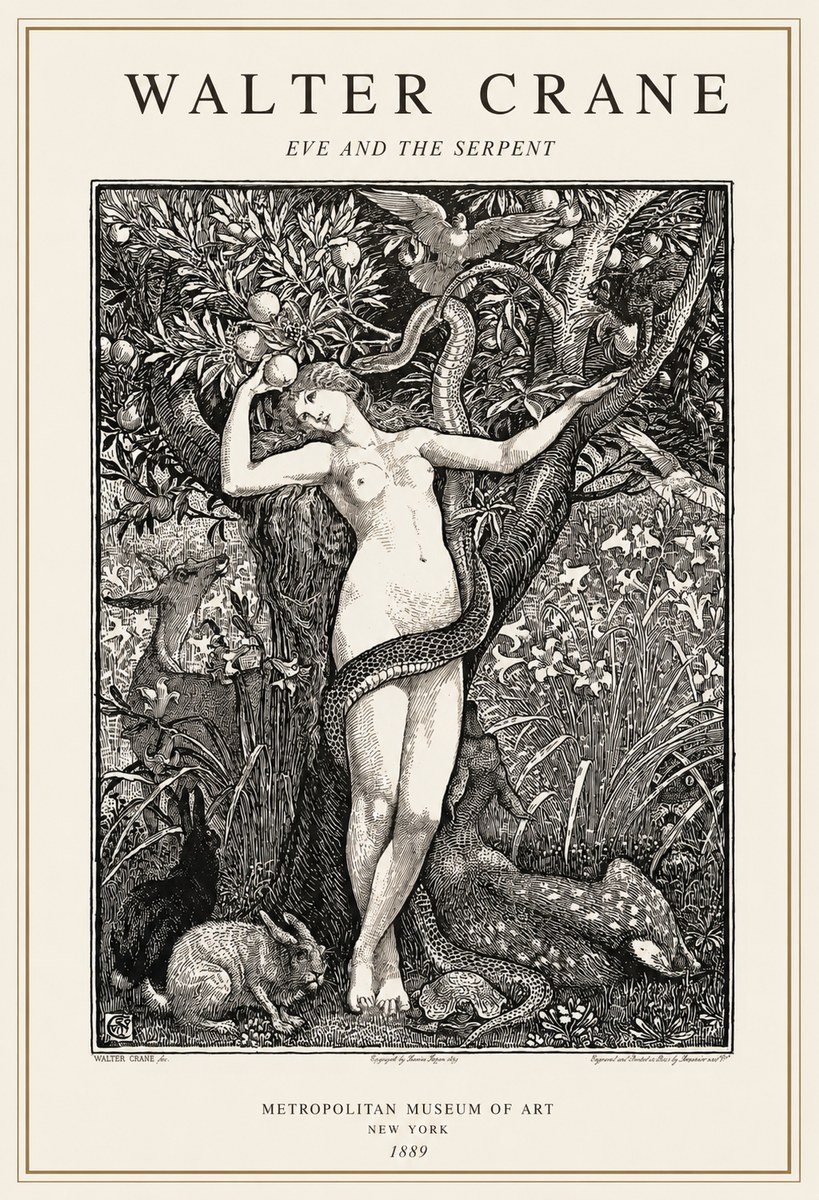 Walter Crane Eve and the Serpent No1 - Affiche