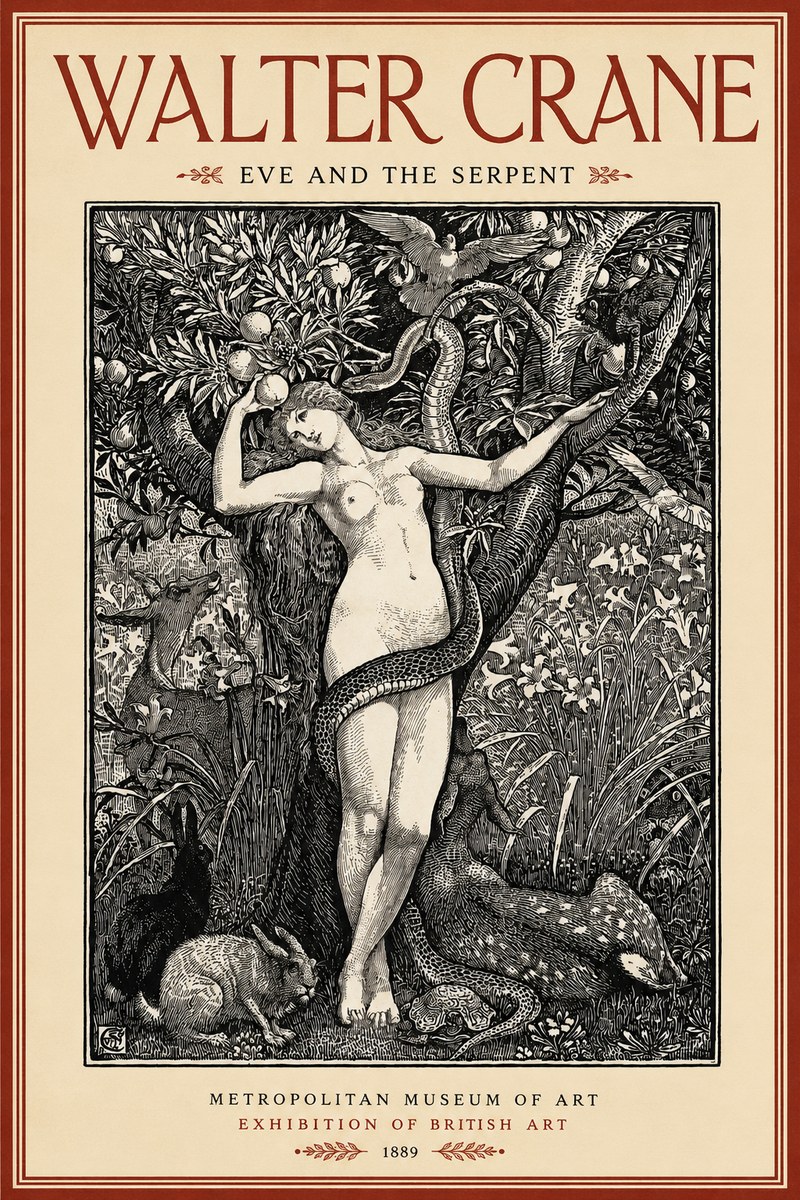 Walter Crane Eve and the Serpent No2 - Affiche