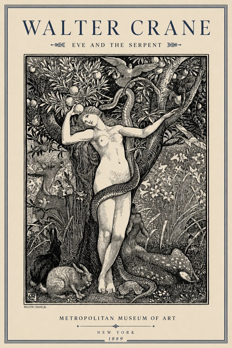 Walter Crane Eve and the Serpent No3 - Affiche