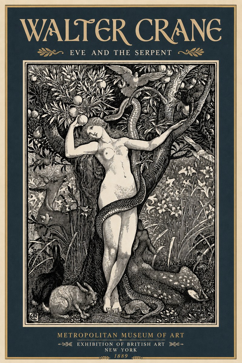 Walter Crane Eve and the Serpent No6 - Affiche