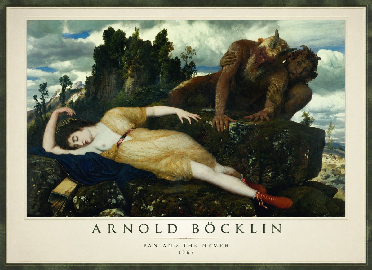 Arnold Böcklin Pan and the Nymph No1 - Affiche