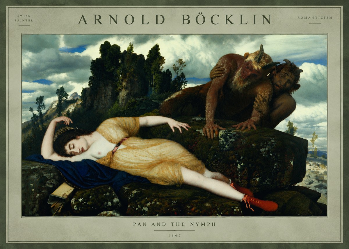 Arnold Böcklin Pan and the Nymph No5 - Affiche