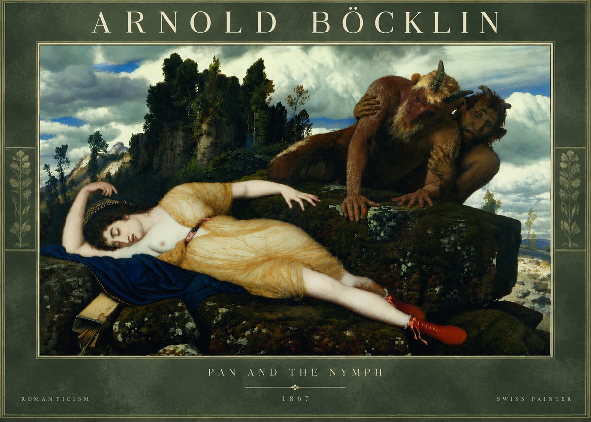 Arnold Böcklin Pan and the Nymph No6 - Affiche