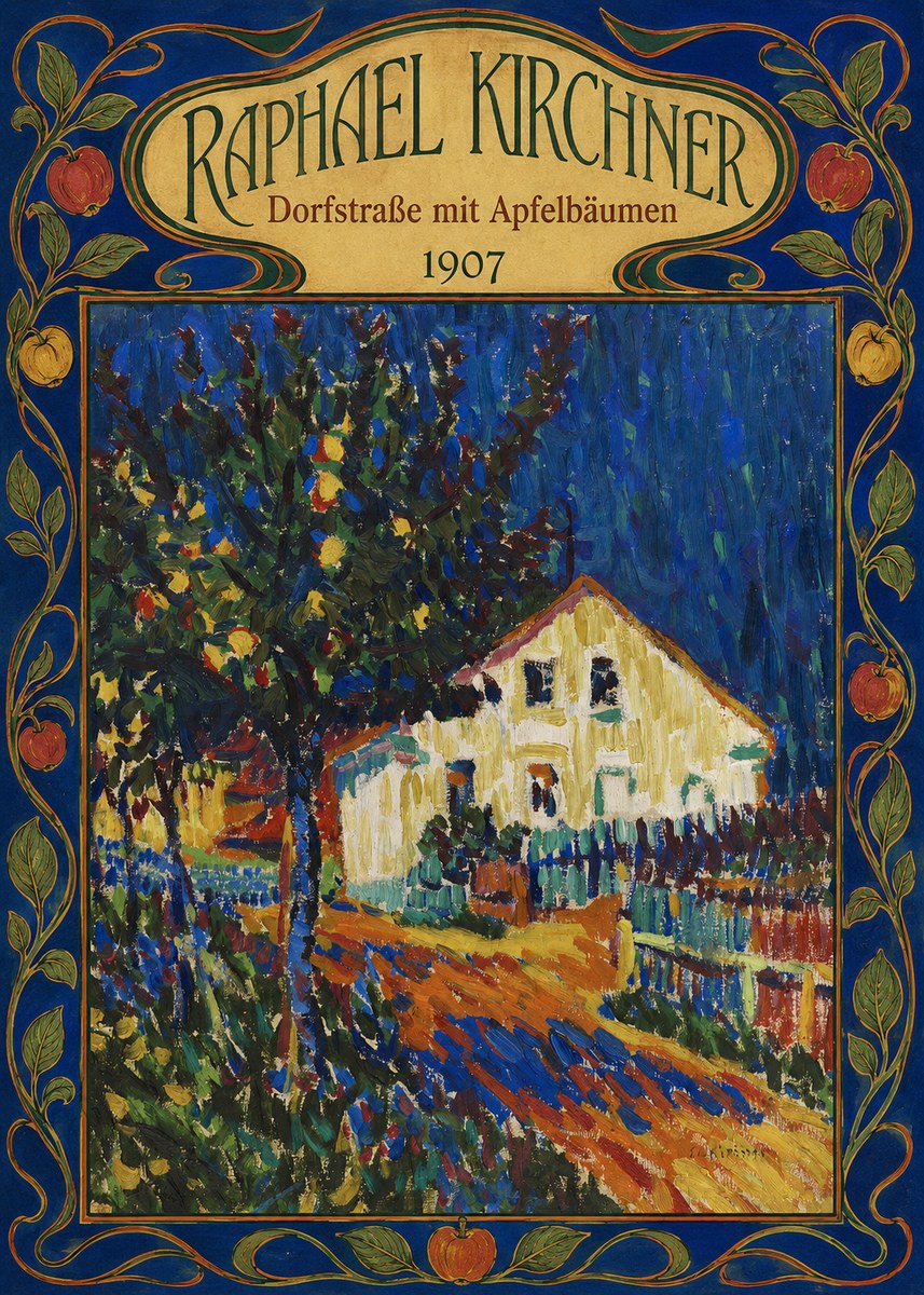 Raphael Kirchner Dorfstraße Mit Apfelbäumen No5 - Affiche