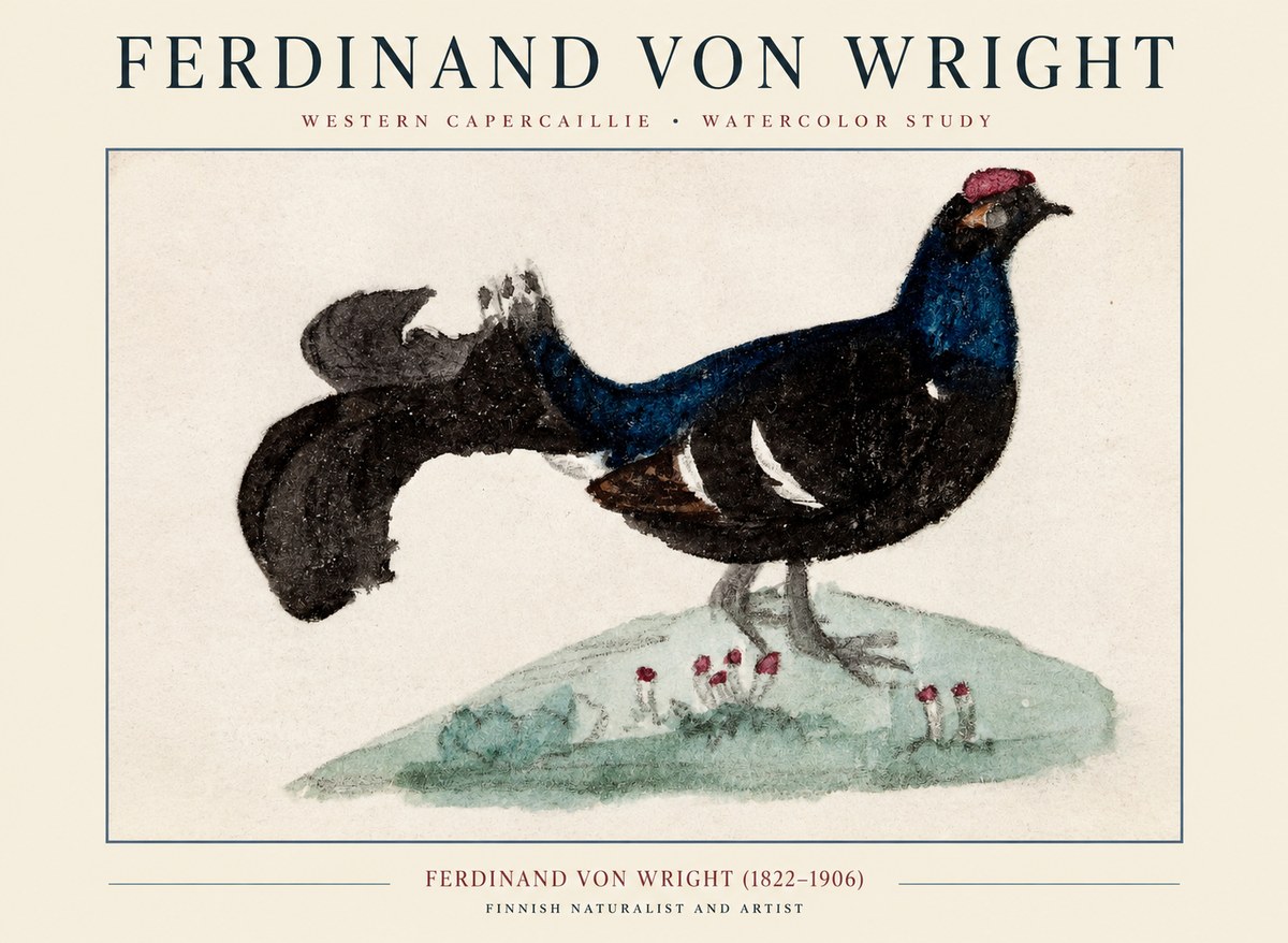 Ferdinand von Wright Western Capercaillie - Watercolor Study No1 - Affiche