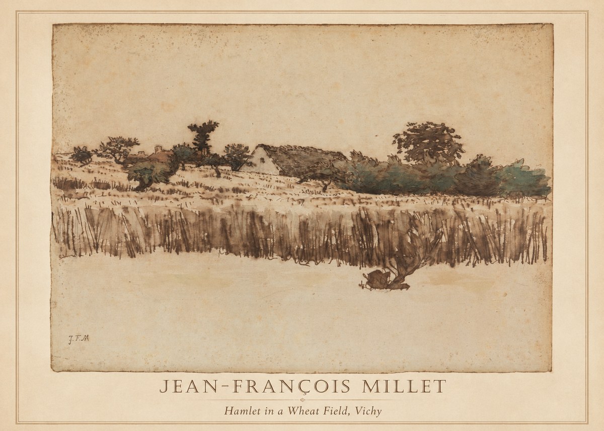 Jean-François Millet Hamlet in a Wheat Field, Vichy No2 - Affiche