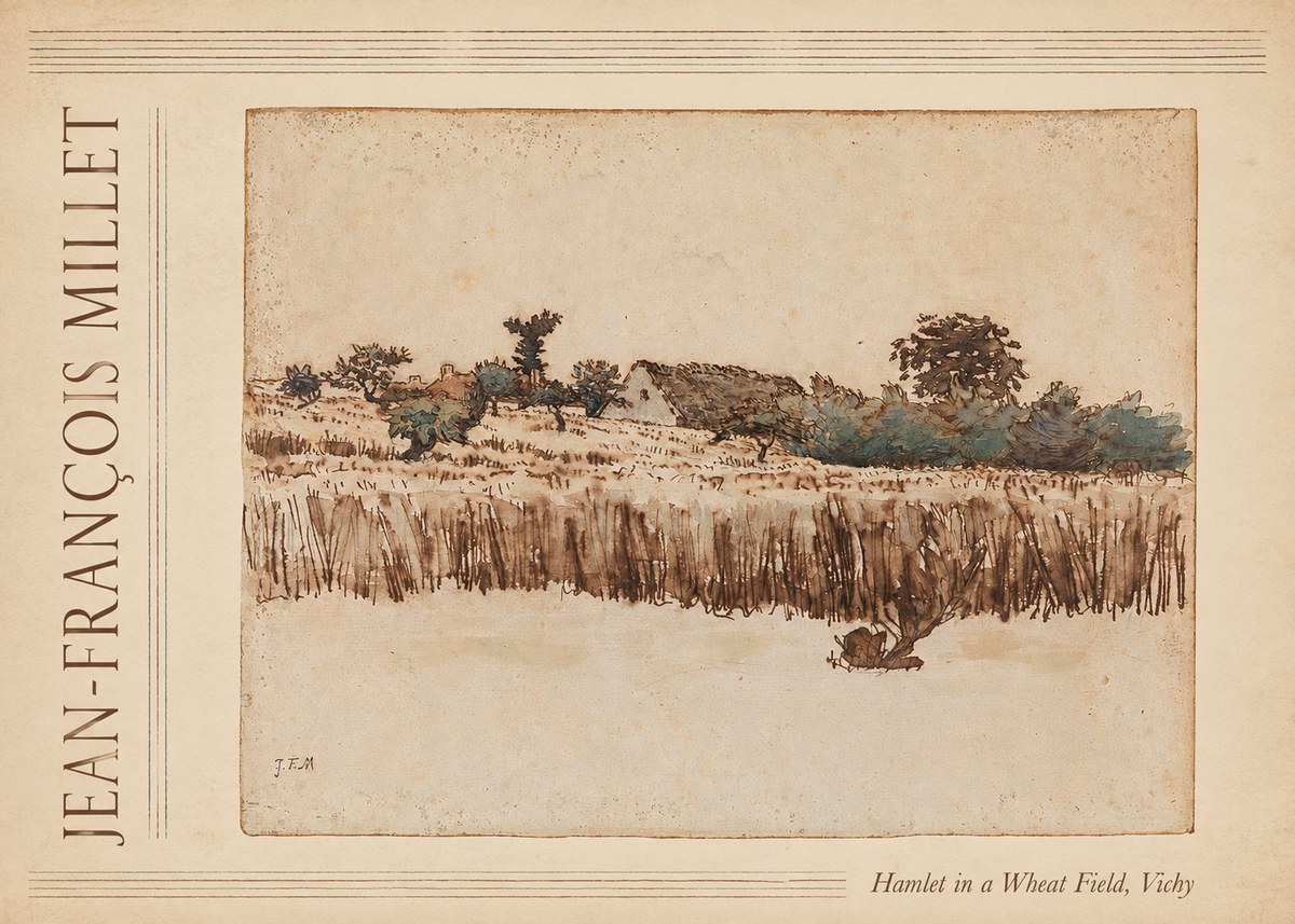 Jean-François Millet Hamlet in a Wheat Field, Vichy No4 - Affiche