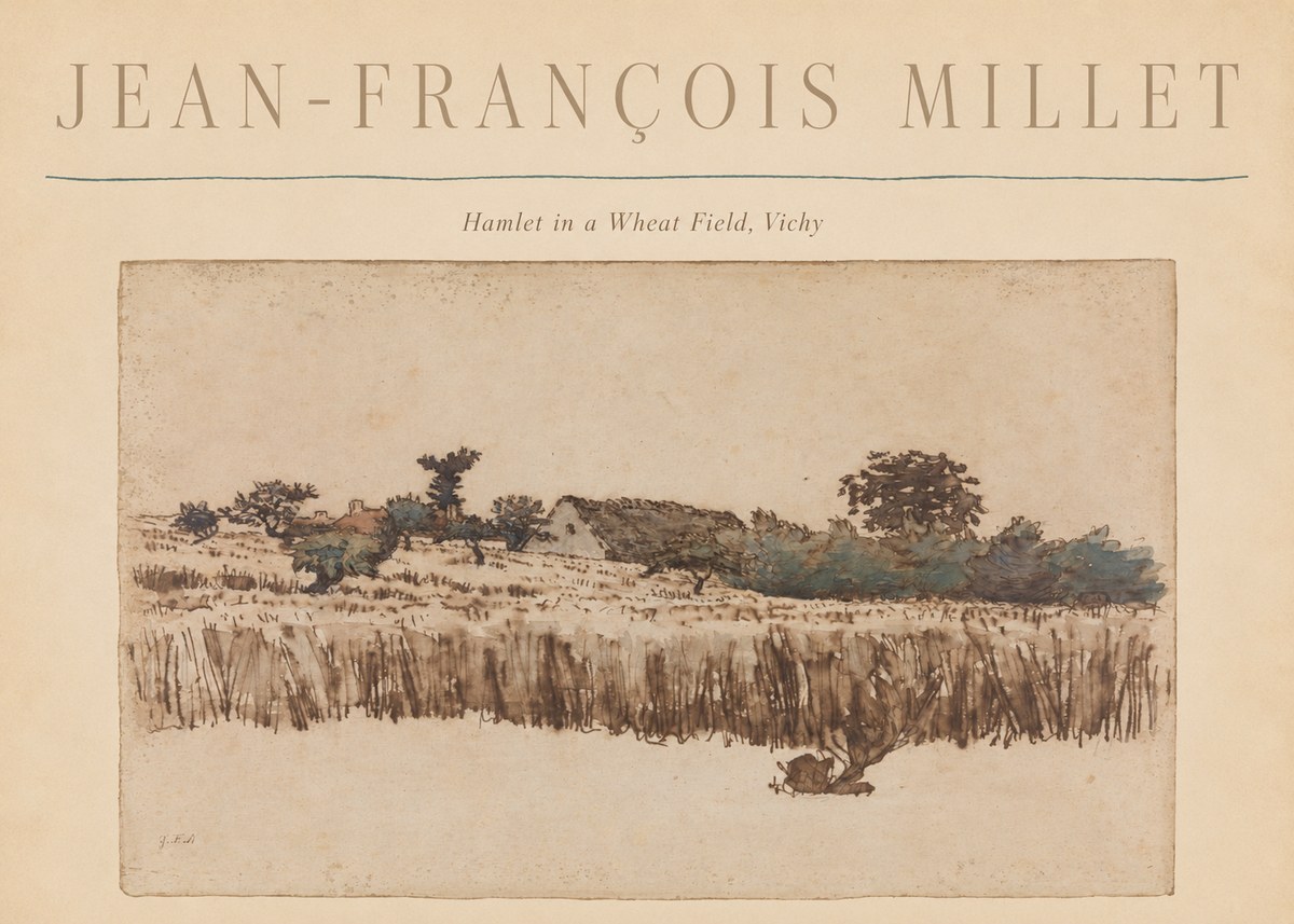 Jean-François Millet Hamlet in a Wheat Field, Vichy No6 - Affiche