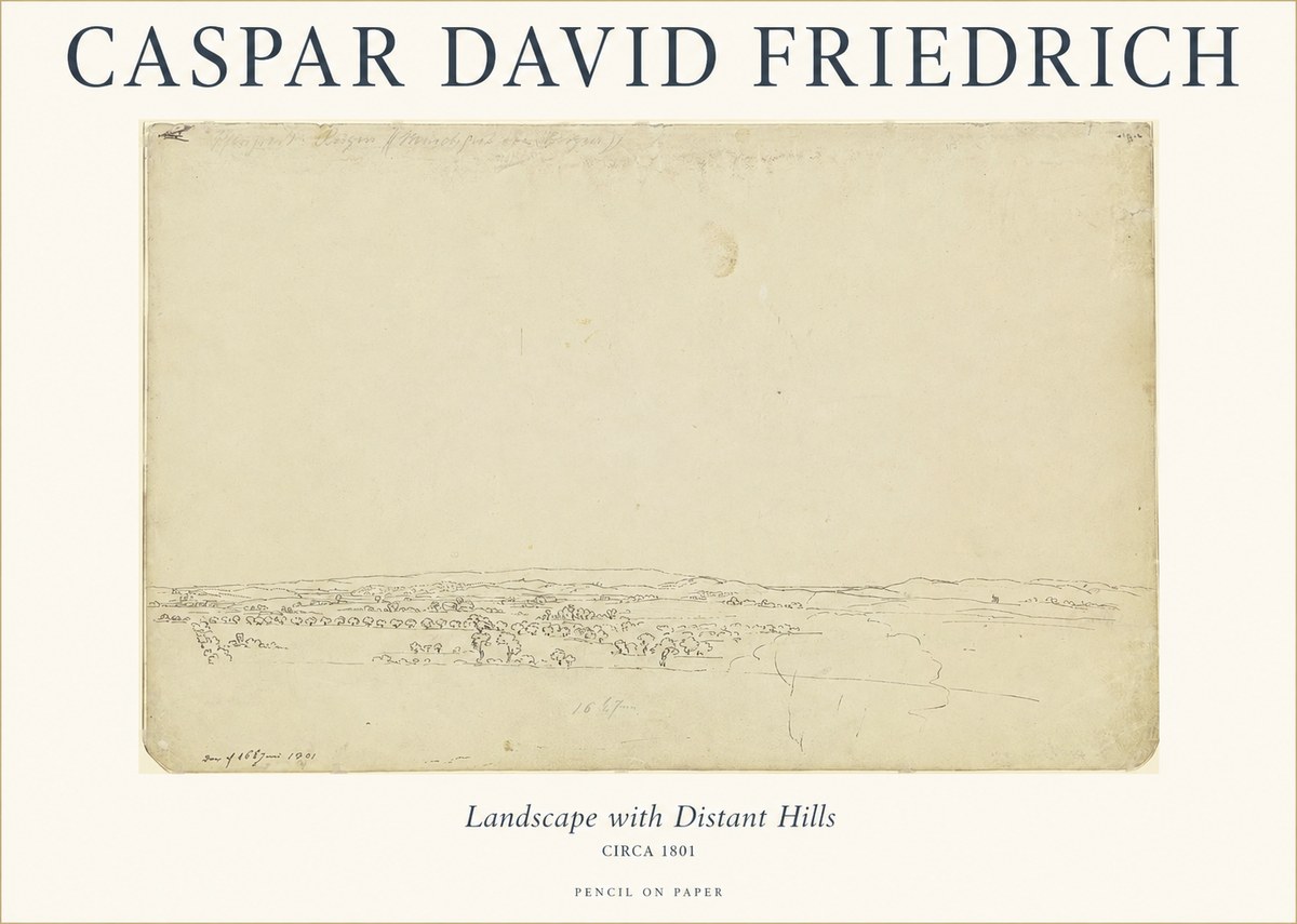 Caspar David Friedrich Landscape with Distant Hills No1 - Affiche