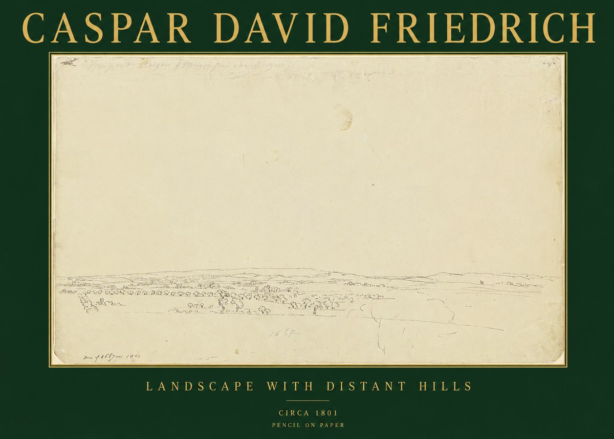 Caspar David Friedrich Landscape with Distant Hills No2 - Affiche