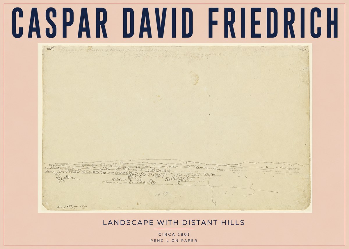 Caspar David Friedrich Landscape with Distant Hills No3 - Affiche