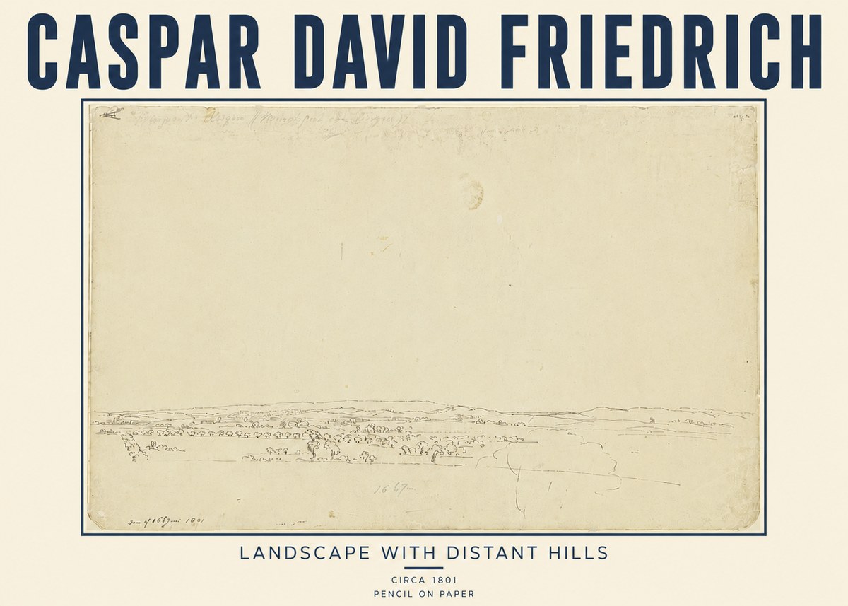 Caspar David Friedrich Landscape with Distant Hills No5 - Affiche