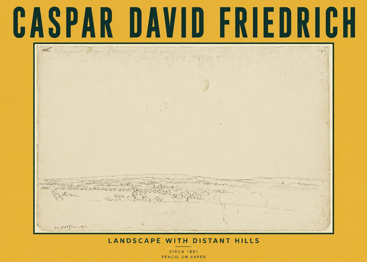 Caspar David Friedrich Landscape with Distant Hills No6 - Affiche